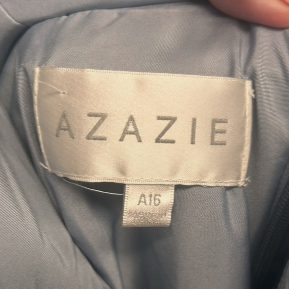 Azazie "Santorini" Blue Maxi Dress Size 16 plunging v neck black tie formal - Picture 11 of 12